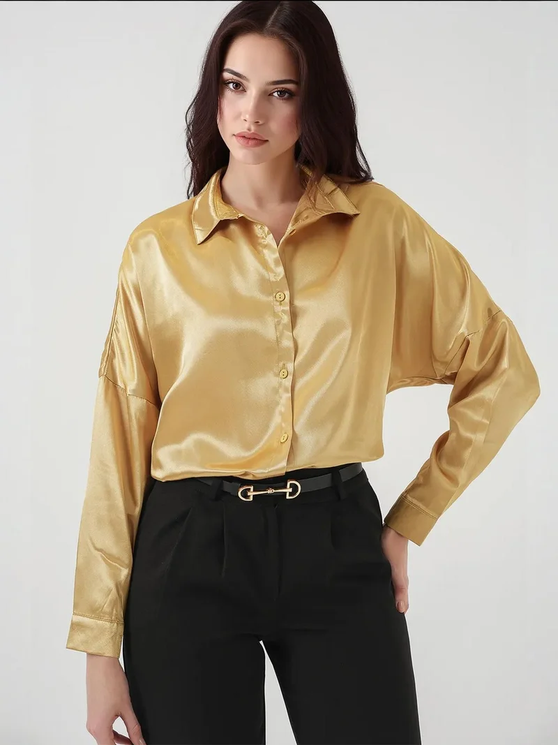 BIG DART BDART Oversized Satin Shirt with Button Closure