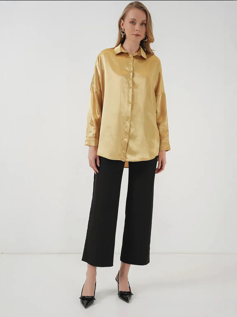 BIG DART BDART Oversized Satin Shirt with Button Closure