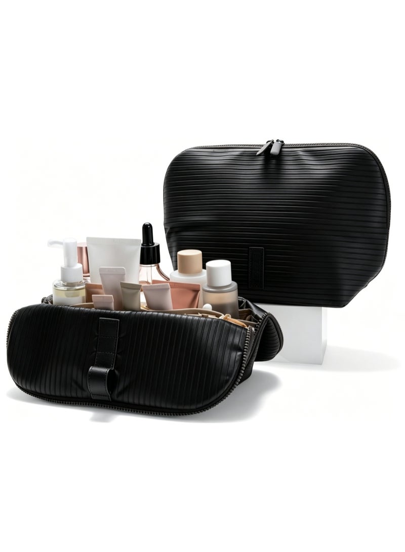 Arabest Vertical Waterproof Makeup & Toiletry Bag | 23-Pocket Organizer with Upright, Fold-Down Design for Skincare, Toiletries & Essentials (Leopard, Large) - Image 1