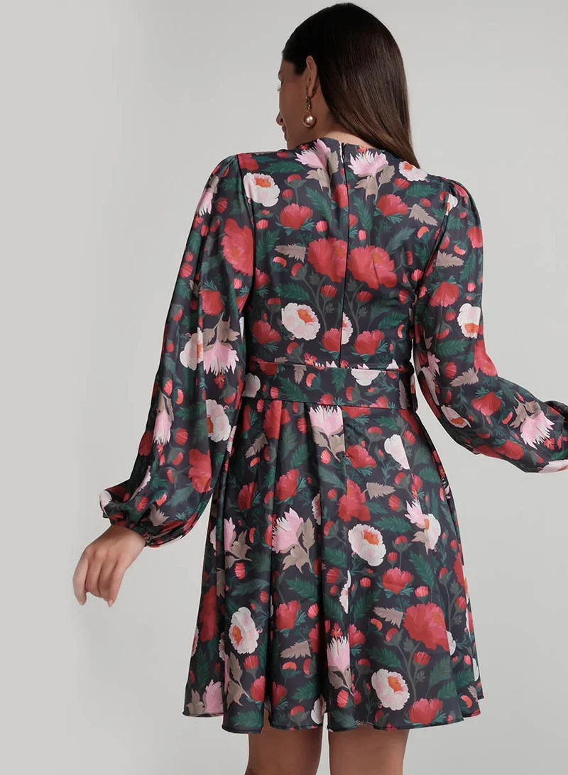 Zigzag Floral Print Dress