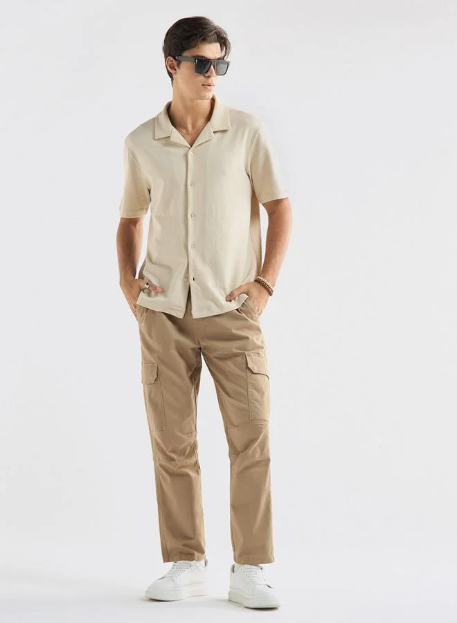 Splash FAV Textured Camp Collar Shirt with Short Sleeves