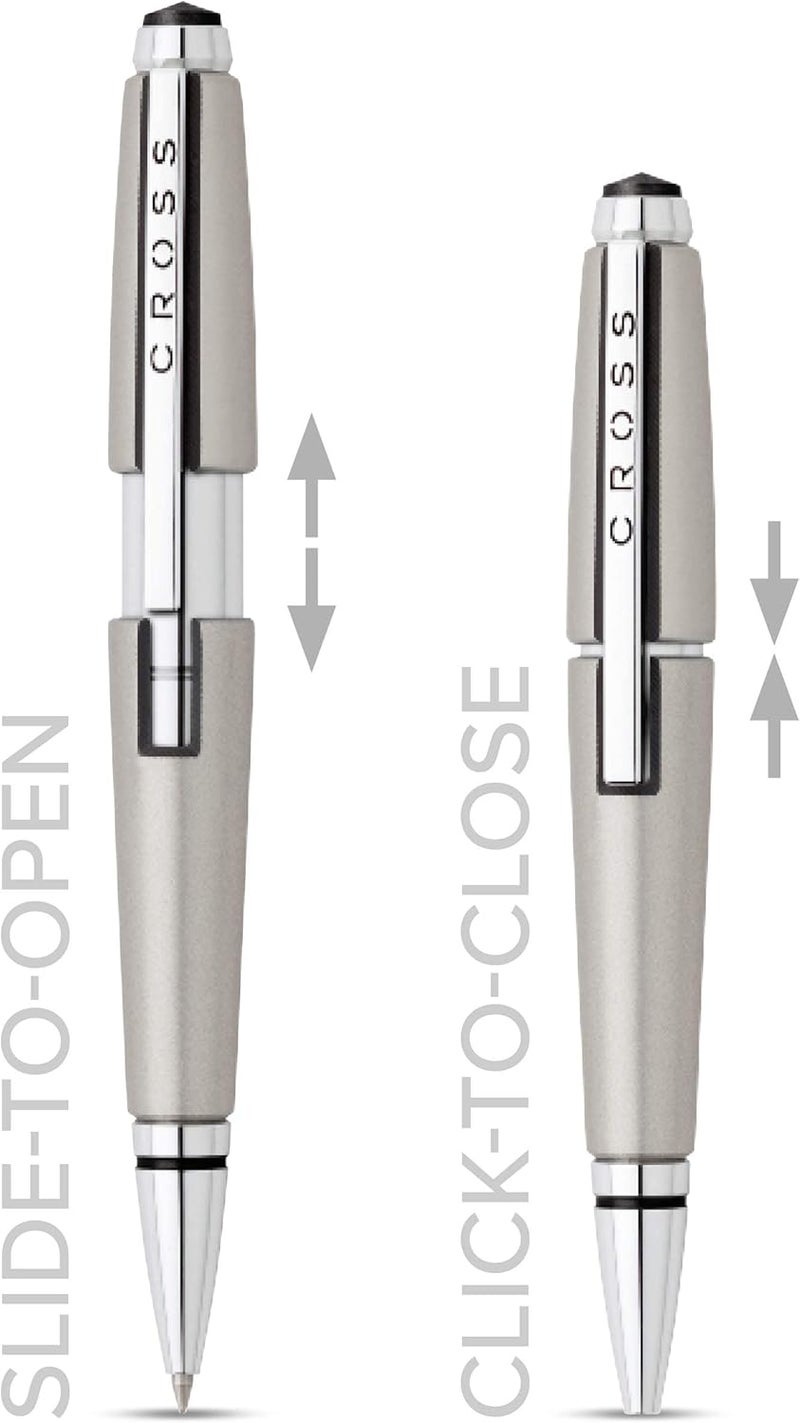 Cross Edge Roller Ball Pen in Titanium Blast - Innovative Slide-Open Design - Image 4