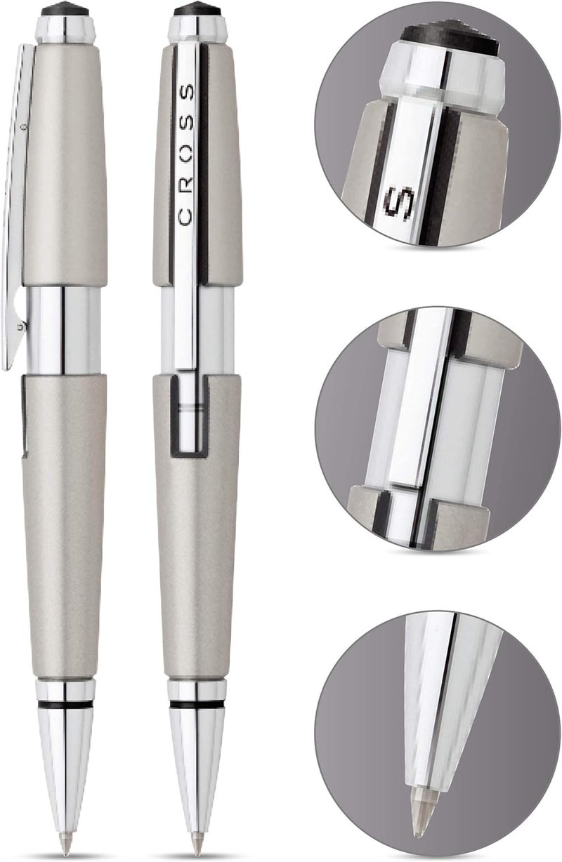 Cross Edge Roller Ball Pen in Titanium Blast - Innovative Slide-Open Design - Image 2