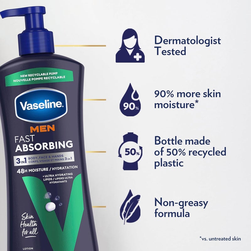 Vaseline Mens Healing Moisture Hand  Body Lotion For Dry or Cracked Skin Fast Absorbing NonGreasy Lotion for Men 203 oz Pack of 3 - Image 4
