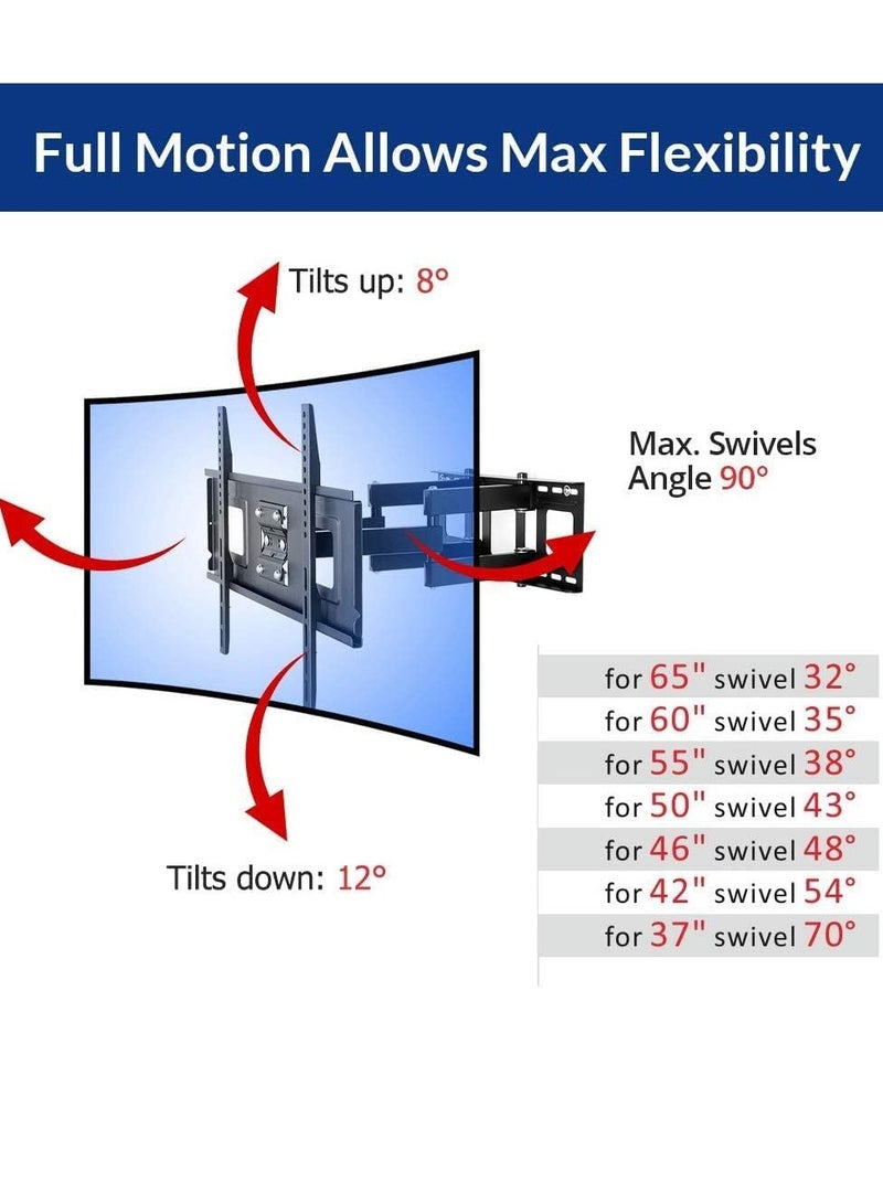 ELTRAZONE Full Motion Curved Flat TV Wall Mount Bracket - Fits 32-65 Inch TVs up to 132 lbs - VESA 600x400mm - Articulating Dual Arms with Swivel - Image 2