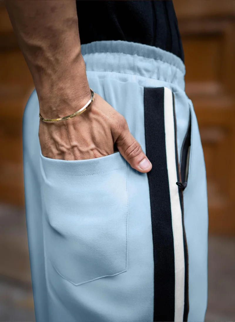 مانياك بنطلون رجالي قطني واسع بخط مزدوج رمادي فاتح