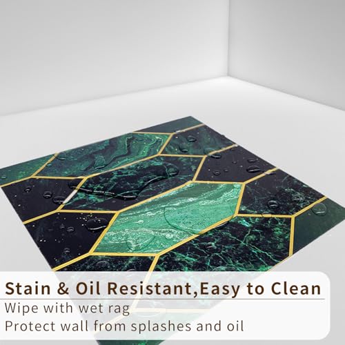 funlife 10Pcs Art Deco Green Peel and Stick Thick Kitchen Backsplash, Self Adhesive Wall Tile, Flat Glossy Stickers for Home Decor, Holographic Emerald Kitchen Tiles 5.9"x 5.9" - Image 3