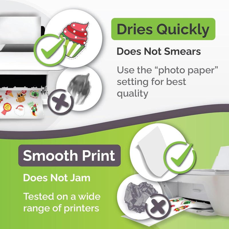 AgoDeo Premium Printable Vinyl Sticker Paper for Inkjet & Laser Printer - 56 Sheets Self-Adhesive Sheets Matte White Waterproof, Dries Quickly Vivid Colors, Holds Ink Well - Tear Resistant - Image 5