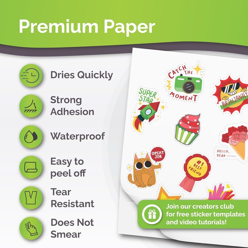 AgoDeo Premium Printable Vinyl Sticker Paper for Inkjet & Laser Printer - 56 Sheets Self-Adhesive Sheets Matte White Waterproof, Dries Quickly Vivid Colors, Holds Ink Well - Tear Resistant - Image 2