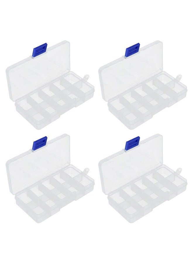 Framad 4 PCS 10 Grids Plastic Organizer Box with Dividers, Small Clear Tackle Container, Candy Large Bead Compartment - Image 1