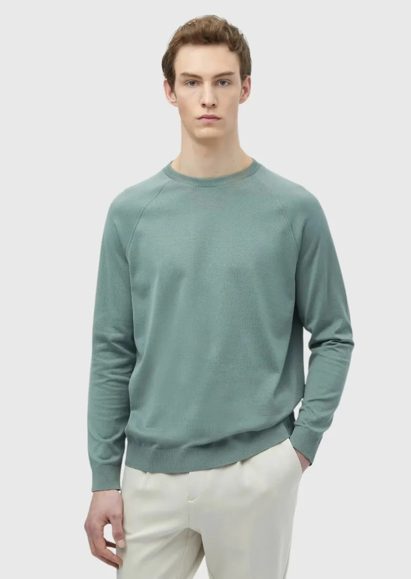 RAMSEY Reseda Green Crew Neck Plain Sweatshirt