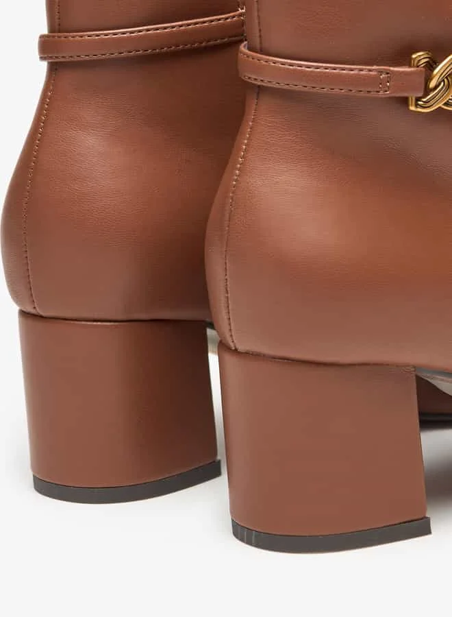 Celeste Women's Solid Ankle Boots with Zip Closure and Block Heels