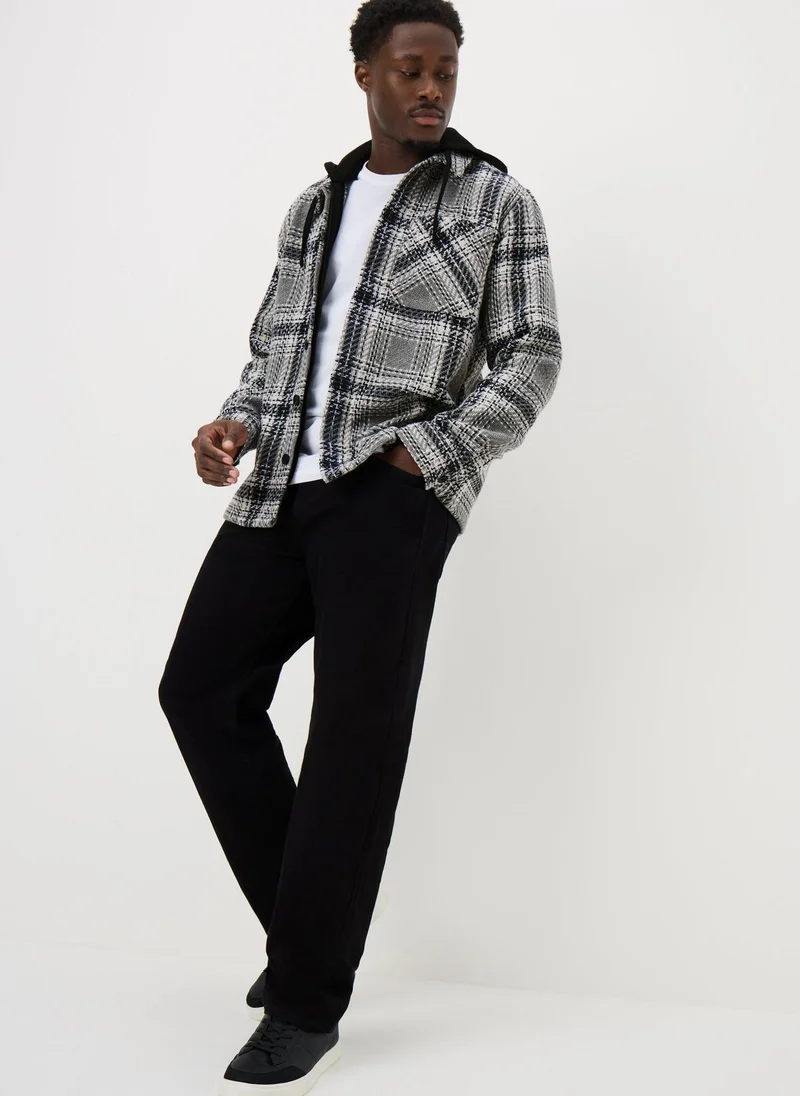 Matalan Grey Check Textured Hooded Shacket