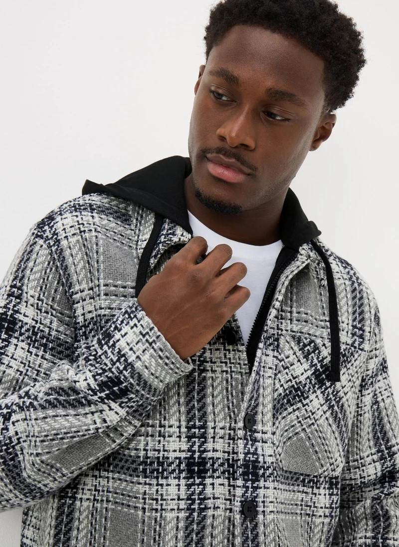 Matalan Grey Check Textured Hooded Shacket