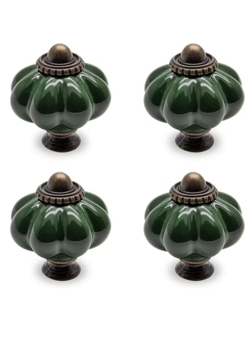 Generic 4pcs Dark Green Pumpkin Knobs, Vintage Ceramic Cabinet Knobs  - Image 1