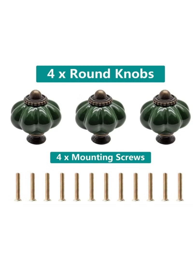Generic 4pcs Dark Green Pumpkin Knobs, Vintage Ceramic Cabinet Knobs  - Image 2