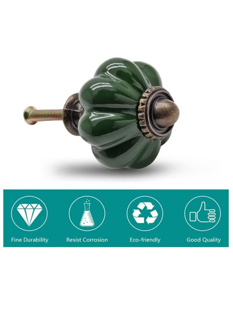 Generic 4pcs Dark Green Pumpkin Knobs, Vintage Ceramic Cabinet Knobs  - Image 4