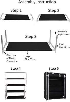 RAXON World Multipurpose 6 Layers Collapsible Shoe Rack with NonWoven Fabric Cover Portable Wardrobe for Clothes and Shoe at Home OfficePink Metal - Image 4