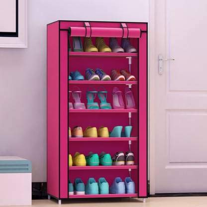RAXON World Multipurpose 6 Layers Collapsible Shoe Rack with NonWoven Fabric Cover Portable Wardrobe for Clothes and Shoe at Home OfficePink Metal - Image 1