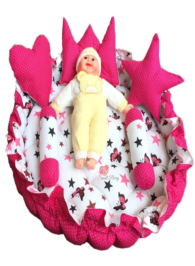 SmallBerry™ Baby Nest for New Born Round Reversible Bed Sleeping Bedding Set New Born Baby Sleeping Bad Godadi (Red) - Image 2