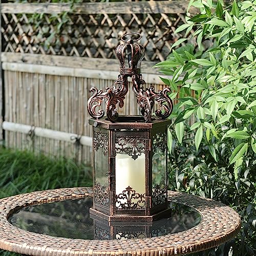 NEEDOMO Large Lanterns Decorative Outdoor, 17.7" Black Lanterns Decor Indoor with Tempered Clear Glass, Vintage Metal Hanging Candle Holder for Patio, Front Porch, Table, Wedding, Shelf - Image 3