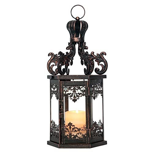 NEEDOMO Large Lanterns Decorative Outdoor, 17.7" Black Lanterns Decor Indoor with Tempered Clear Glass, Vintage Metal Hanging Candle Holder for Patio, Front Porch, Table, Wedding, Shelf - Image 1
