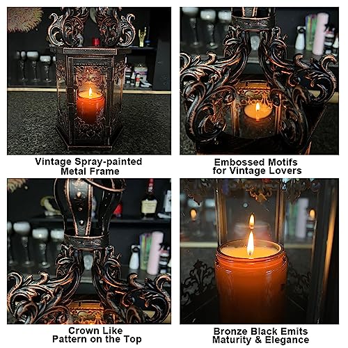 NEEDOMO Large Lanterns Decorative Outdoor, 17.7" Black Lanterns Decor Indoor with Tempered Clear Glass, Vintage Metal Hanging Candle Holder for Patio, Front Porch, Table, Wedding, Shelf - Image 4