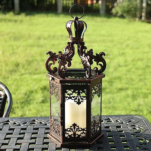NEEDOMO Large Lanterns Decorative Outdoor, 17.7" Black Lanterns Decor Indoor with Tempered Clear Glass, Vintage Metal Hanging Candle Holder for Patio, Front Porch, Table, Wedding, Shelf - Image 2