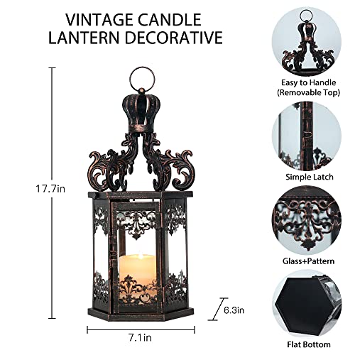 NEEDOMO Large Lanterns Decorative Outdoor, 17.7" Black Lanterns Decor Indoor with Tempered Clear Glass, Vintage Metal Hanging Candle Holder for Patio, Front Porch, Table, Wedding, Shelf - Image 5