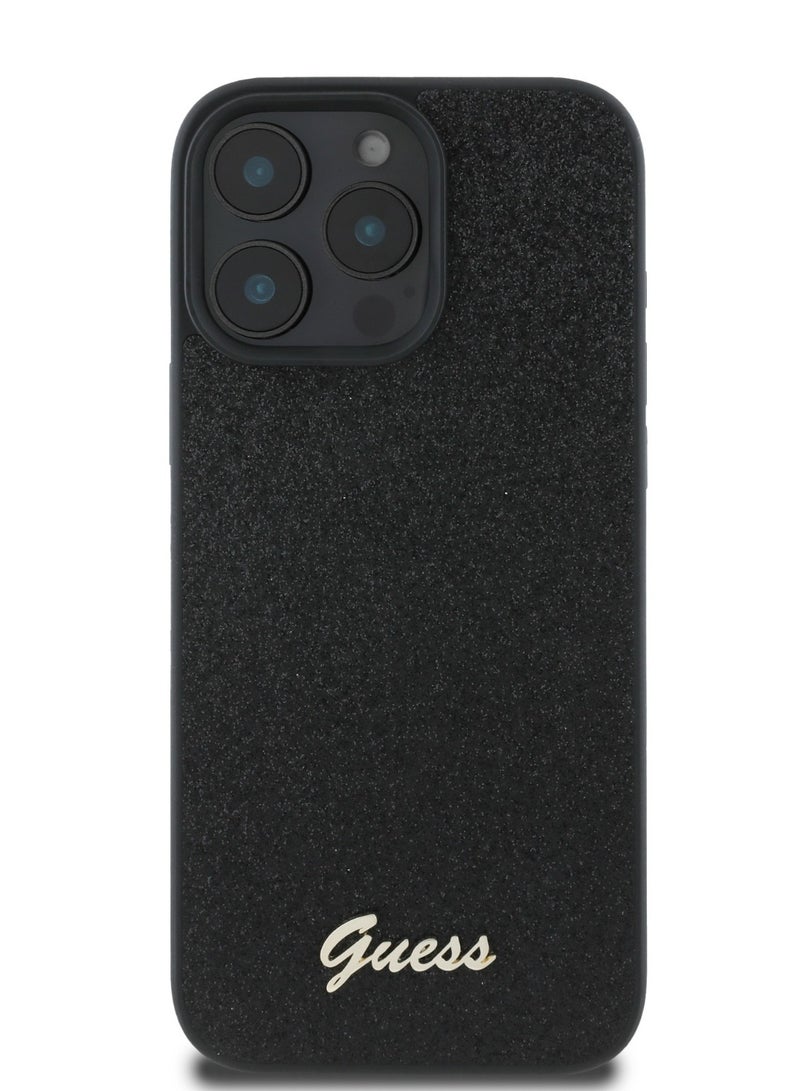 GUESS iPhone 16 Pro Case  Fixed Glitter Hard back cover / Drop protection / Slim Profile / Easy Snap-On- Black  - Image 3