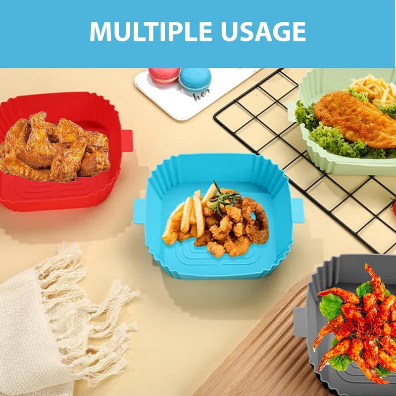NISIXDEC Air Fryer Silicone Liners 2 PCS Square with Oven Mitts Basting Brush and a Pair of Tongs Reusable Silicone Molds Air Fryer Accessories Replacement of Parchment Paper - Image 3