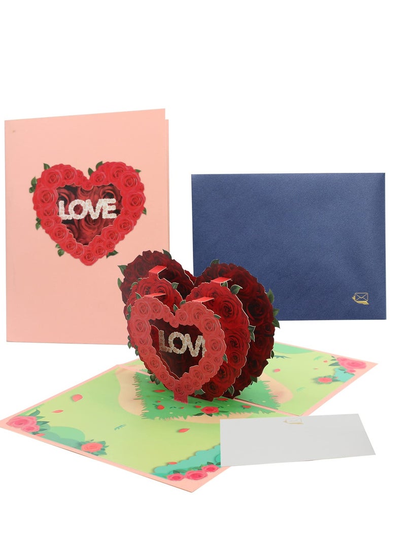 Rose Heart Pop Up Card Greeting Cards Handmade 3D Paper Popup for Gifts Mother's Birthday Wedding Anniversary Cover with Note and Envelope - Image 4