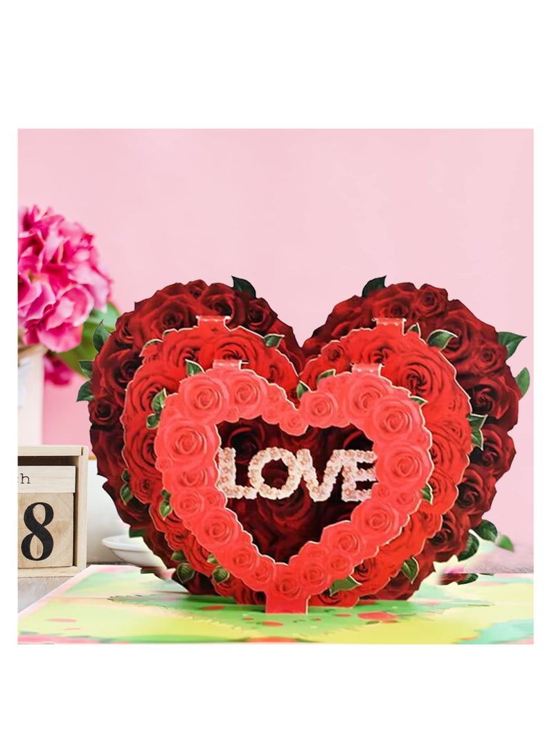 Rose Heart Pop Up Card Greeting Cards Handmade 3D Paper Popup for Gifts Mother's Birthday Wedding Anniversary Cover with Note and Envelope - Image 5