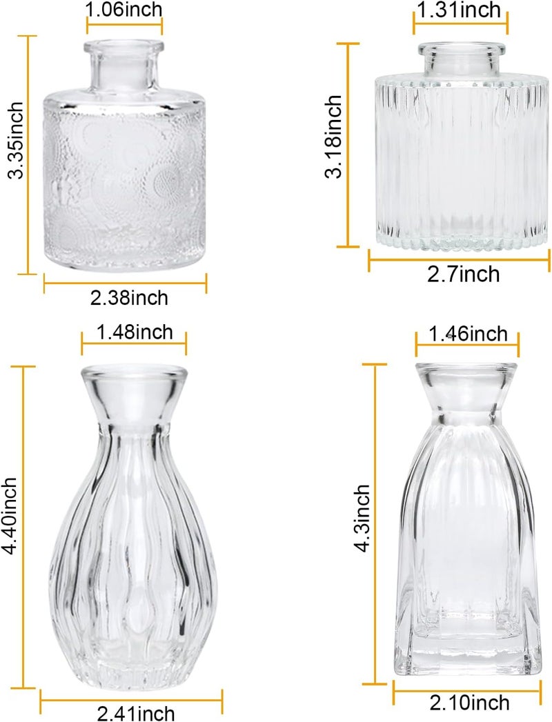 Mapoxy Glass Bud Vases Set of 4,Small Flower Vases for Wedding Centerpiece Table Decorations,Clear Vintage Embossed Mini Vases,Flower Arrangements in Vases for Party or Home Decor - Image 2