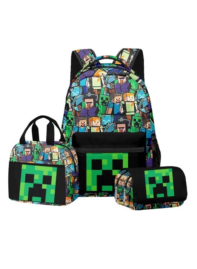 2025-2026 Minecraft Backpack Pencil Case Lunch Bag Three-piece Leisure Sports Travel Backpack Student School Backpack - Image 1