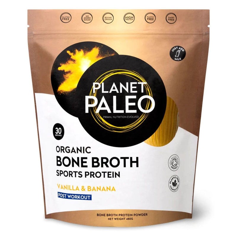 Planet Paleo Organic Bone Broth Post Workout Sports Protein Powder 480g Vanilla & Banana Flavor