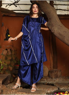 قصة Women's Indigo Blue Asymmetrical Cinch Kurta Set  - Image 2