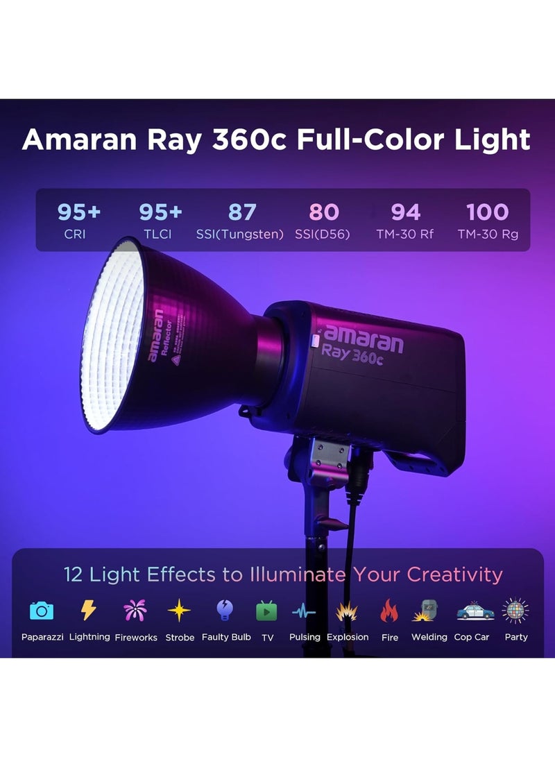 عماران إضاءة فيديو LED amaran Ray 360c بقدرة 360 واط RGBWW متعددة الألوان مع محرك OmniColor وقاعدة Bowens وتحكم عبر التطبيق و DMX للتصوير الداخلي والخارجي - Image 2