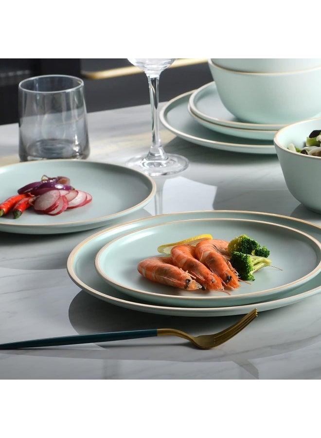Gufaith Melamine Dinnerware Sets Plates and Bowls Sets 12 Pcs Melamine Plates Dish Set for 4 Unbreakable Dinnerware Set for Party BPA Free Suitable Indoors and Outdoors Mint Green - Image 3