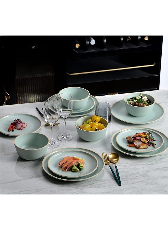 Gufaith Melamine Dinnerware Sets Plates and Bowls Sets 12 Pcs Melamine Plates Dish Set for 4 Unbreakable Dinnerware Set for Party BPA Free Suitable Indoors and Outdoors Mint Green - Image 4
