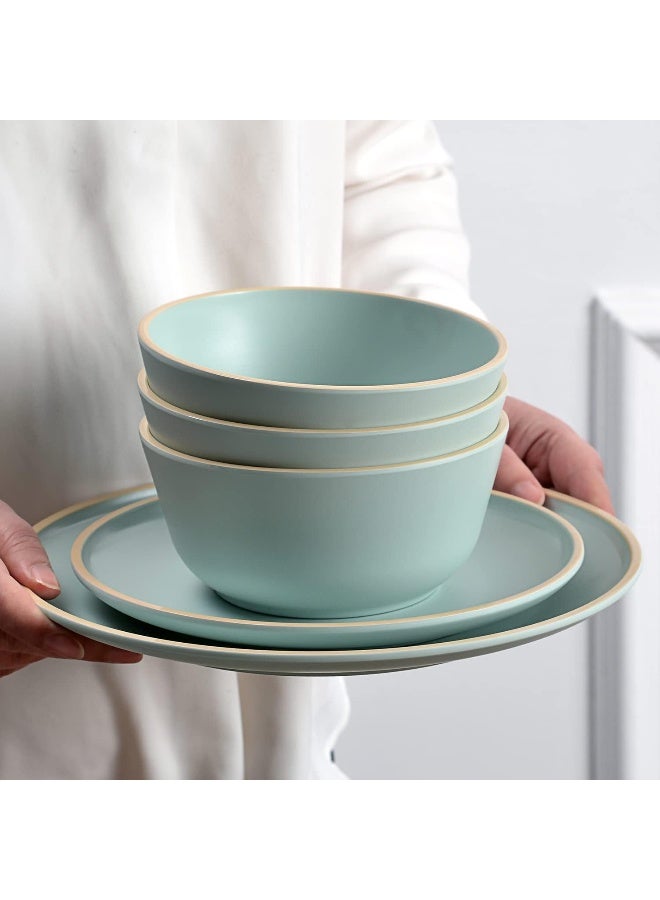 Gufaith Melamine Dinnerware Sets Plates and Bowls Sets 12 Pcs Melamine Plates Dish Set for 4 Unbreakable Dinnerware Set for Party BPA Free Suitable Indoors and Outdoors Mint Green - Image 2