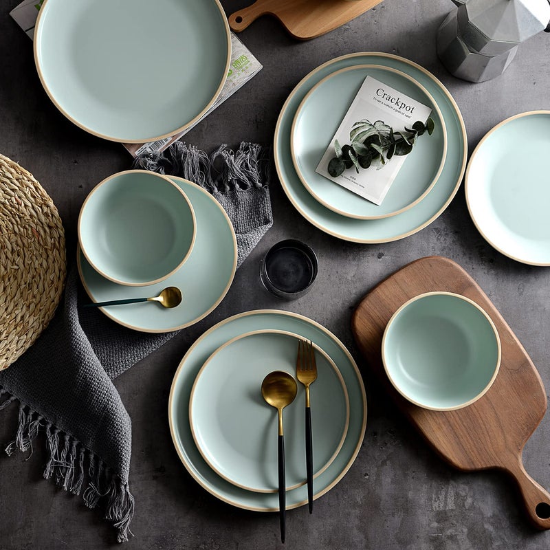 Gufaith Melamine Dinnerware Sets Plates and Bowls Sets 12 Pcs Melamine Plates Dish Set for 4 Unbreakable Dinnerware Set for Party BPA Free Suitable Indoors and Outdoors Mint Green - Image 1