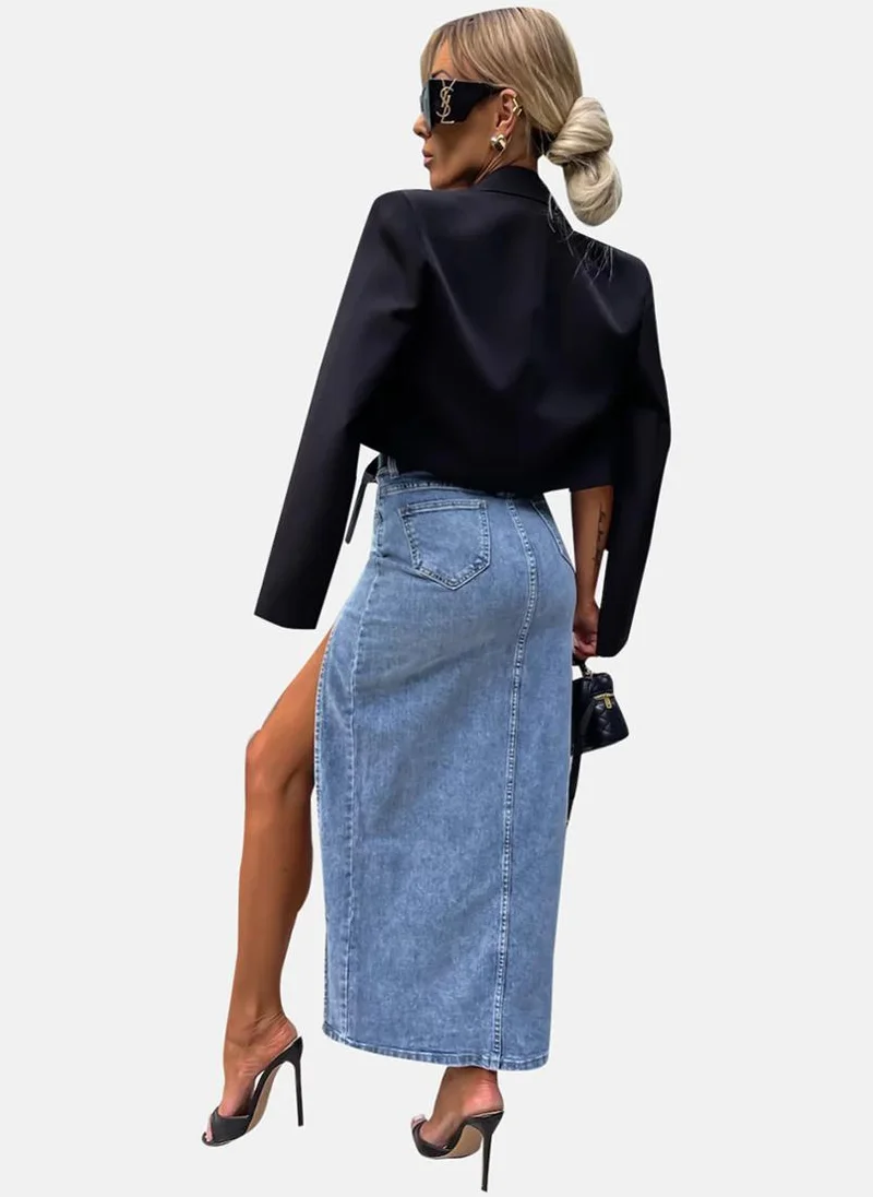 YUNIQEE Blue High Rise Maxi Skirts