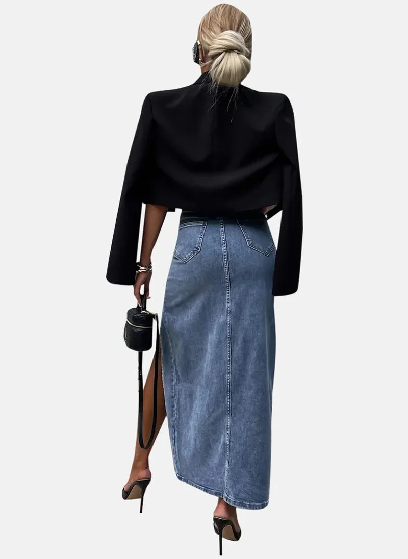 YUNIQEE Blue High Rise Maxi Skirts