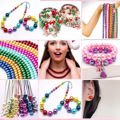 Wavlakth Pearl Beads for Jewelry Making, 1750pcs Light Pink Pearl Craft Bead with Hole 4mm 6mm 8mm 10mm 12mm Loose Spacer Bead for Necklace Bracelet Earrings Ring Choker Wedding Dress Decor - Image 4