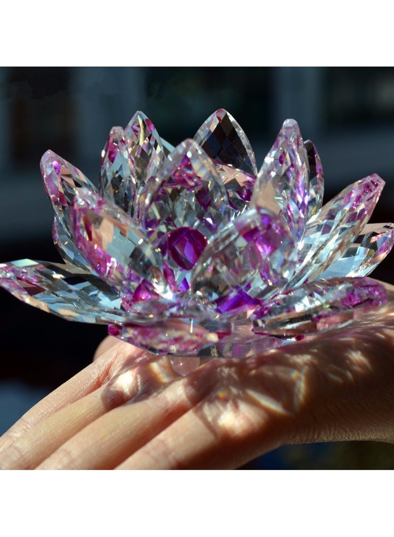 Julia Store Clear Crystal Lotus, Sparkle Crystal Flower, Hue Reflection, Glittering,Purity, Good Fortune,Wisdom,Feng Shui Ornaments,Home Decor,Party,Photography (5.5"/14cm, Purple)  - Image 3