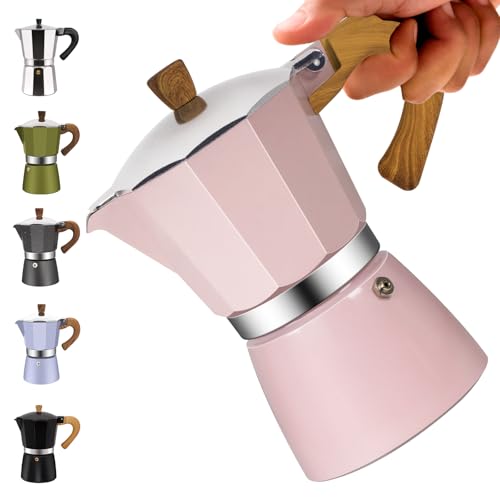Vaolvpant 6 Cup Aluminum Moka Pot Classic Stovetop Espresso Coffee Maker 300ml 10oz Coffeemaker Percolator Mocha Pot Greca Coffee Maker Cafe Makers for Italian and Cuban Café Brewing Pink - Image 1