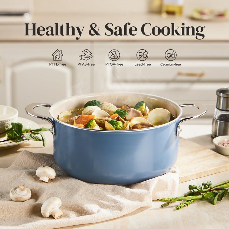 Redchef Ceramic Stock Pot, Induction Cooking Pot with Glass Lid for Soup, 5Qt Stockpot Nonstick Soup Pot, Even Heating, Stay-Cool Handles,Fits All Stoves, Oven/Dishwasher Safe, PFAS Free (Blue) - Image 2