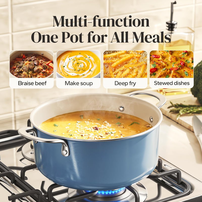 Redchef Ceramic Stock Pot, Induction Cooking Pot with Glass Lid for Soup, 5Qt Stockpot Nonstick Soup Pot, Even Heating, Stay-Cool Handles,Fits All Stoves, Oven/Dishwasher Safe, PFAS Free (Blue) - Image 5
