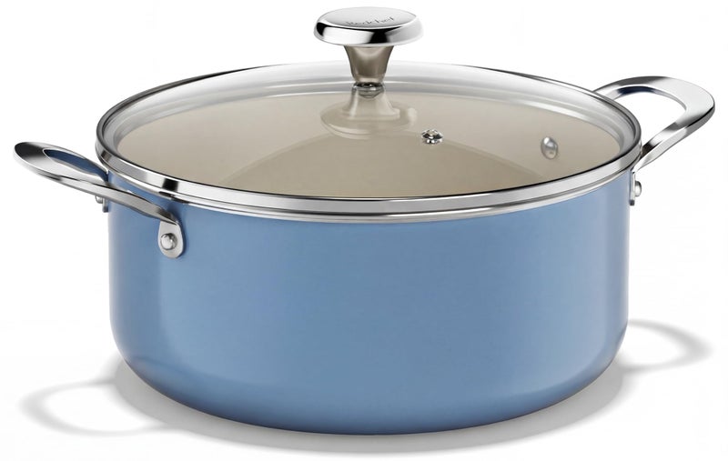 Redchef Ceramic Stock Pot, Induction Cooking Pot with Glass Lid for Soup, 5Qt Stockpot Nonstick Soup Pot, Even Heating, Stay-Cool Handles,Fits All Stoves, Oven/Dishwasher Safe, PFAS Free (Blue) - Image 1
